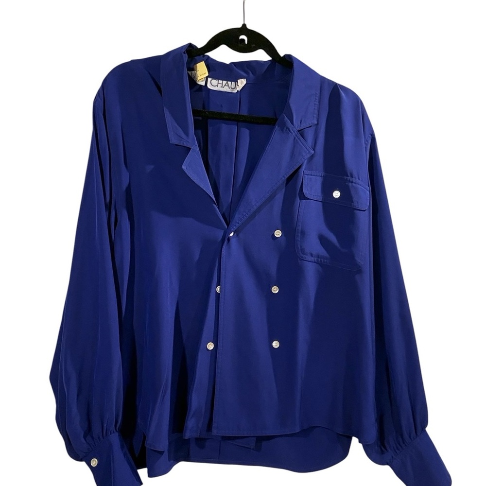 Chaus Purple Button Front Blouse Size 12 Long Sleeve Classic Work Top